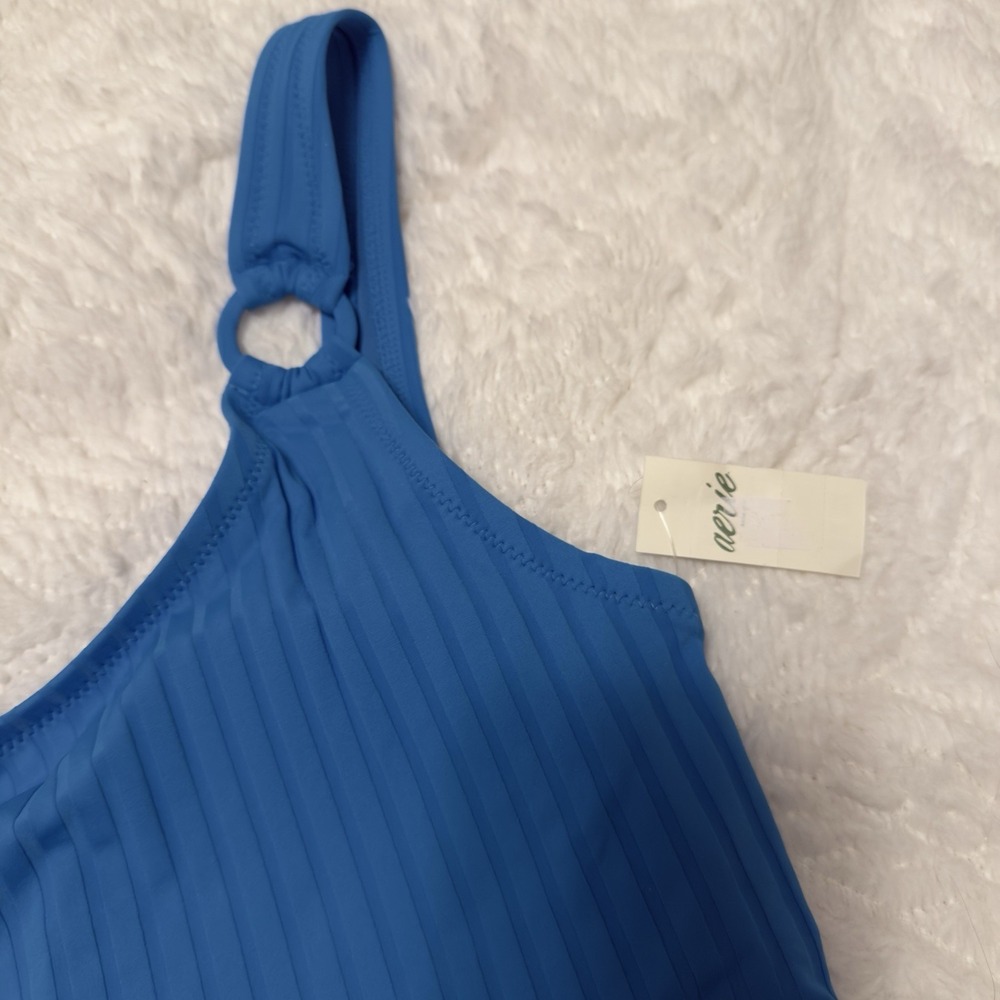 NEW Aerie Wide Rib Cut Out One Shoulder Ring One Piece Swimsuit Sz XL Elite Blue - Picture 4 of 8
